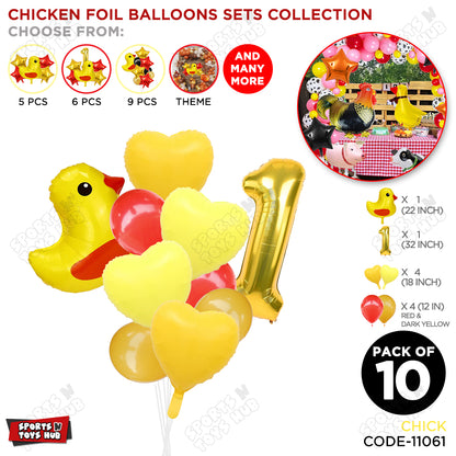Chick Cartoon Foil Pack Of 10 Pastel Balloon Set With 32 Inch Foil Number Balloon