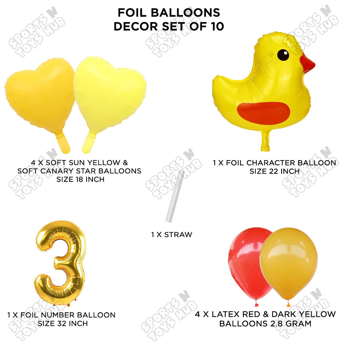 Chick Cartoon Foil Pack Of 10 Pastel Balloon Set With 32 Inch Foil Number Balloon