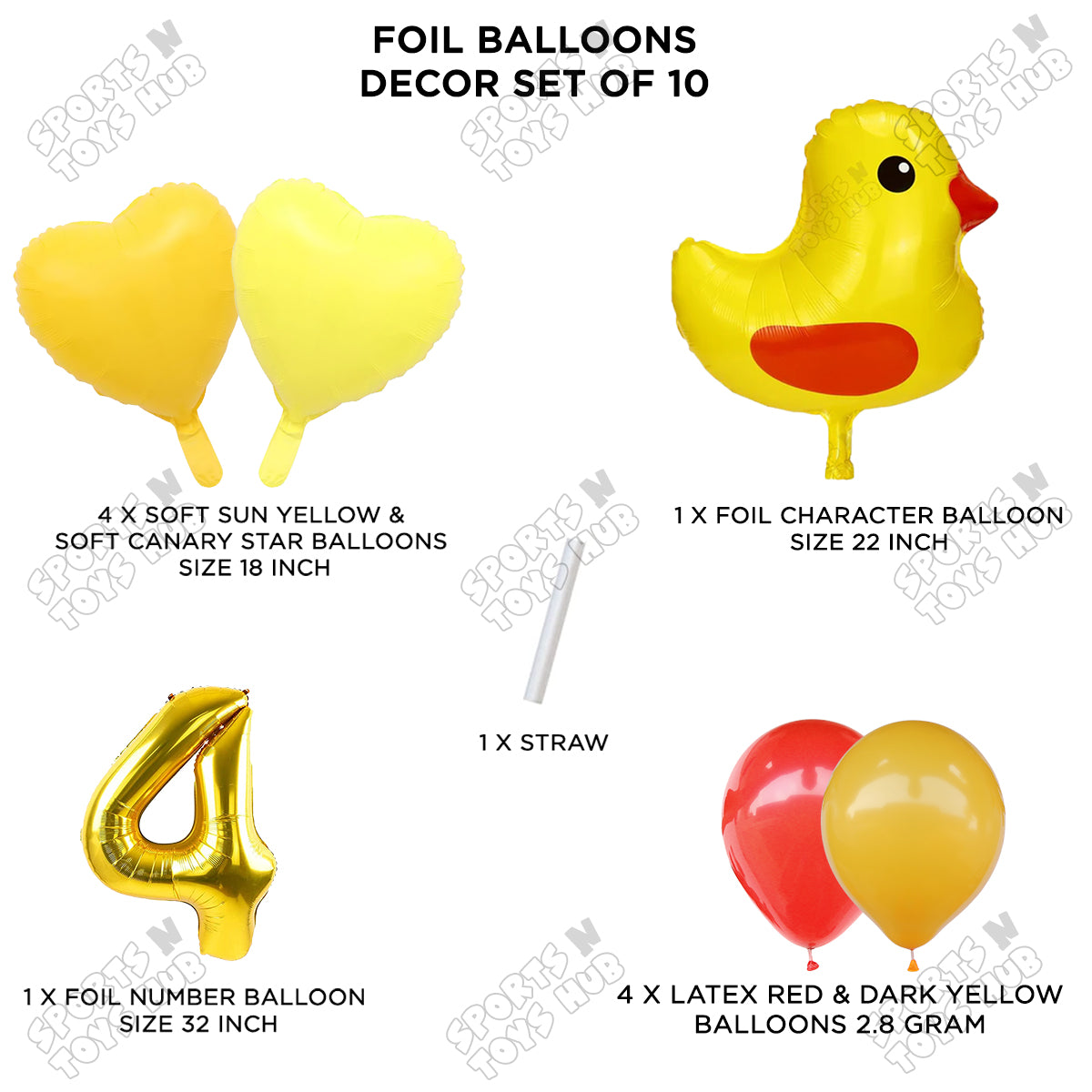 Chick Cartoon Foil Pack Of 10 Pastel Balloon Set With 32 Inch Foil Number Balloon