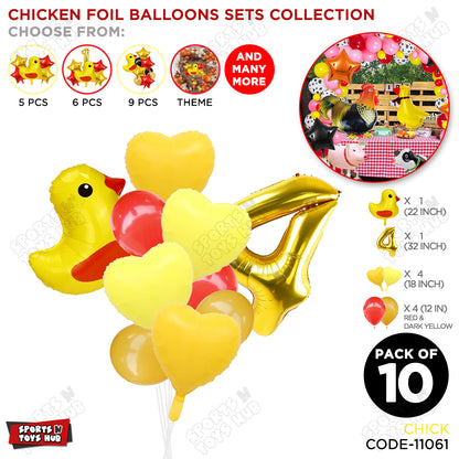 Chick Cartoon Foil Pack Of 10 Pastel Balloon Set With 32 Inch Foil Number Balloon