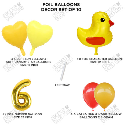 Chick Cartoon Foil Pack Of 10 Pastel Balloon Set With 32 Inch Foil Number Balloon