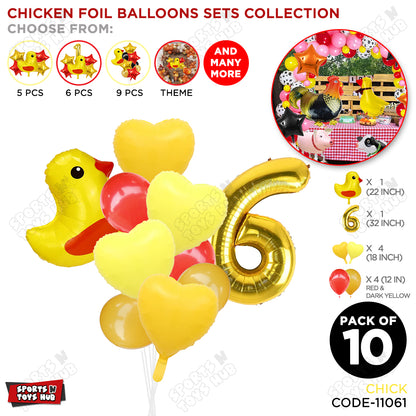Chick Cartoon Foil Pack Of 10 Pastel Balloon Set With 32 Inch Foil Number Balloon