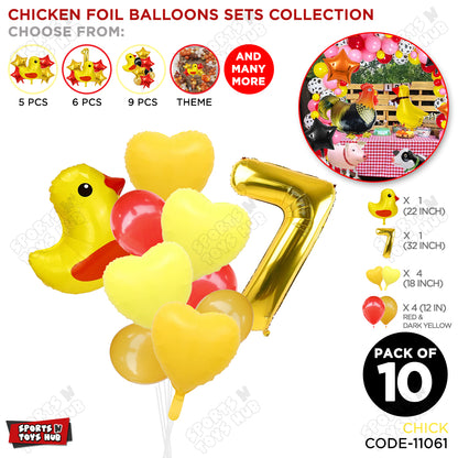 Chick Cartoon Foil Pack Of 10 Pastel Balloon Set With 32 Inch Foil Number Balloon