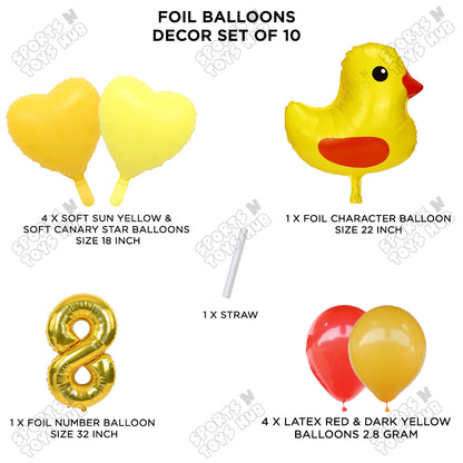 Chick Cartoon Foil Pack Of 10 Pastel Balloon Set With 32 Inch Foil Number Balloon