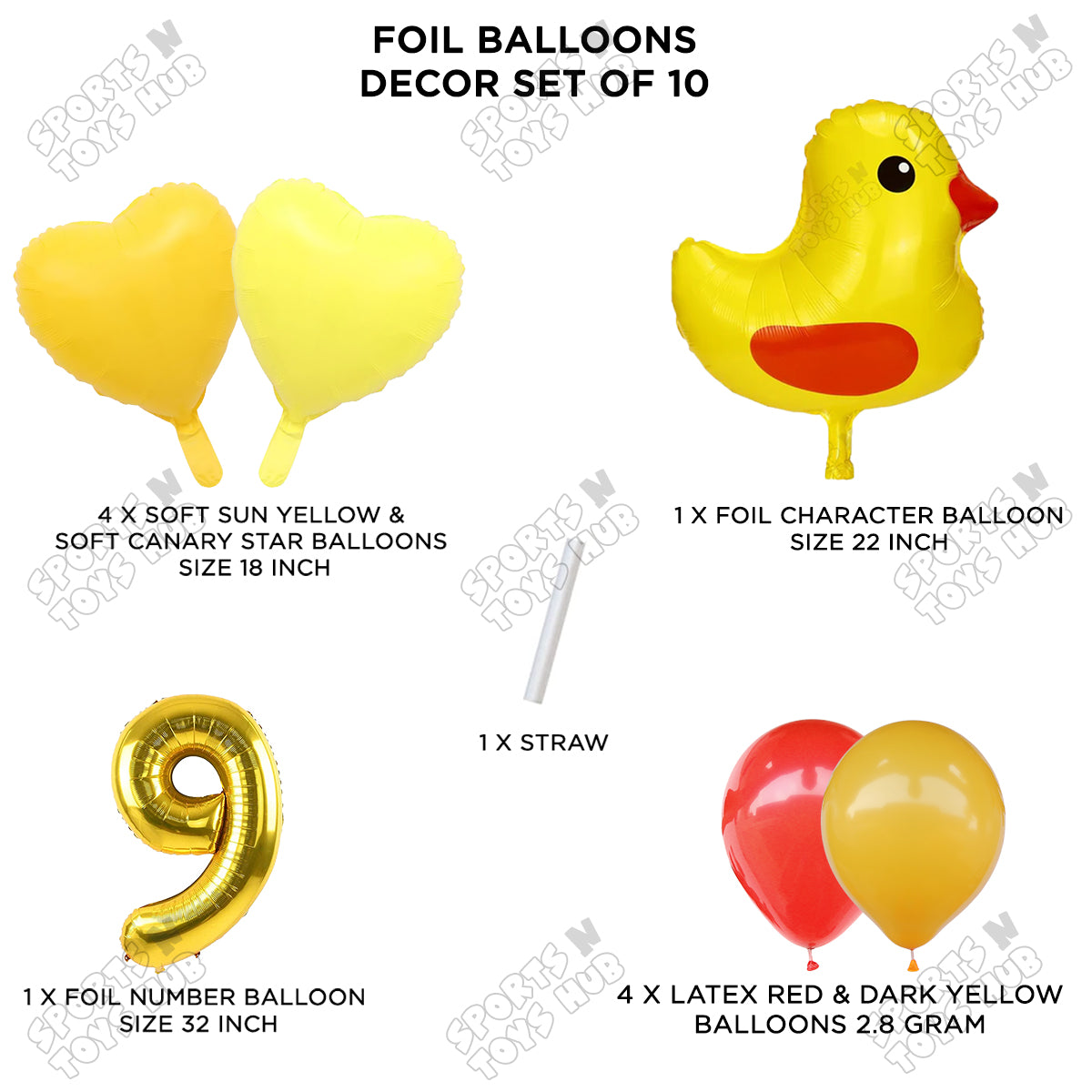 Chick Cartoon Foil Pack Of 10 Pastel Balloon Set With 32 Inch Foil Number Balloon