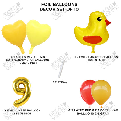 Chick Cartoon Foil Pack Of 10 Pastel Balloon Set With 32 Inch Foil Number Balloon