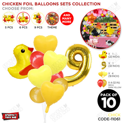Chick Cartoon Foil Pack Of 10 Pastel Balloon Set With 32 Inch Foil Number Balloon