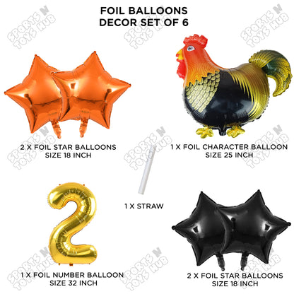 Chicken Cartoon Foil Pack Of 6 Balloon Set With 32 Inch Foil Number Balloon