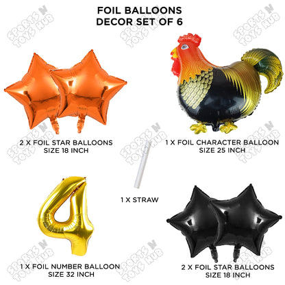 Chicken Cartoon Foil Pack Of 6 Balloon Set With 32 Inch Foil Number Balloon