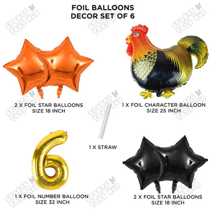 Chicken Cartoon Foil Pack Of 6 Balloon Set With 32 Inch Foil Number Balloon