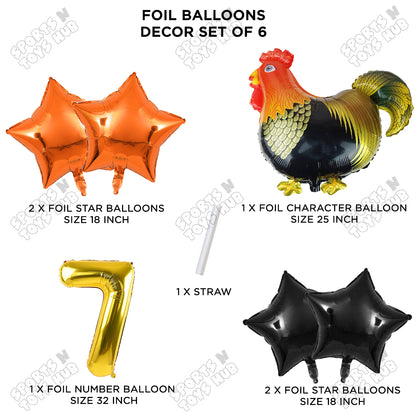 Chicken Cartoon Foil Pack Of 6 Balloon Set With 32 Inch Foil Number Balloon