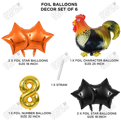 Chicken Cartoon Foil Pack Of 6 Balloon Set With 32 Inch Foil Number Balloon