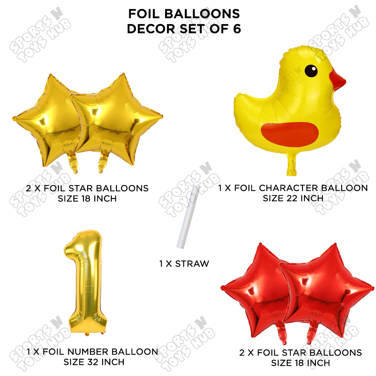 Chick Cartoon Foil Pack Of 6 Balloon Set With 32 Inch Foil Number Balloon