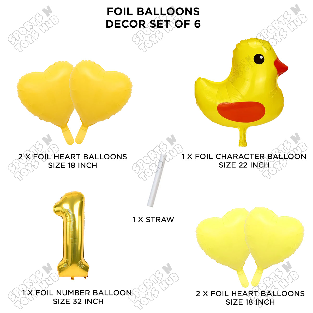 Chick Cartoon Pastel Foil Balloon Set Pack of 6 with 32 Inch Foil Number Balloon