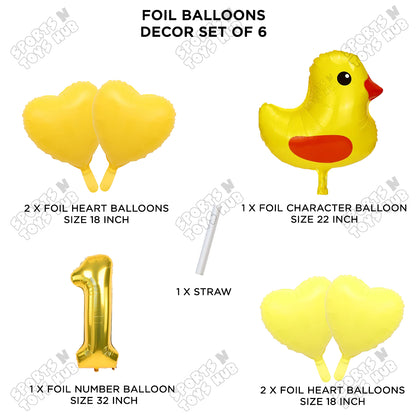 Chick Cartoon Pastel Foil Balloon Set Pack of 6 with 32 Inch Foil Number Balloon