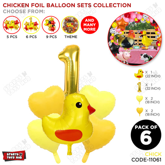 Chick Cartoon Pastel Foil Balloon Set Pack of 6 with 32 Inch Foil Number Balloon