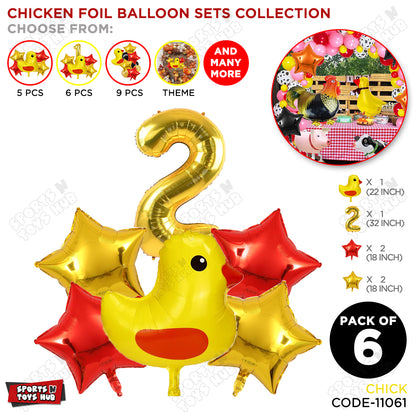 Chick Cartoon Foil Pack Of 6 Balloon Set With 32 Inch Foil Number Balloon