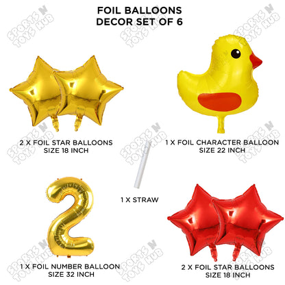 Chick Cartoon Foil Pack Of 6 Balloon Set With 32 Inch Foil Number Balloon