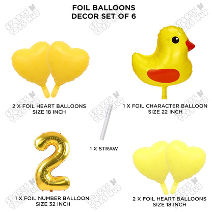 Chick Cartoon Pastel Foil Balloon Set Pack of 6 with 32 Inch Foil Number Balloon