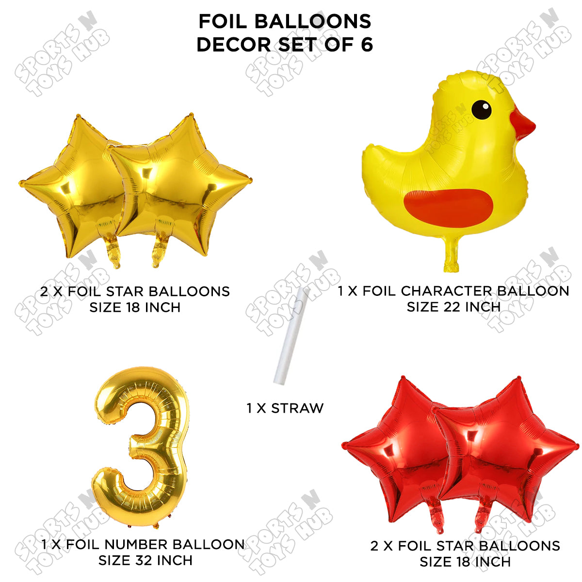 Chick Cartoon Foil Pack Of 6 Balloon Set With 32 Inch Foil Number Balloon