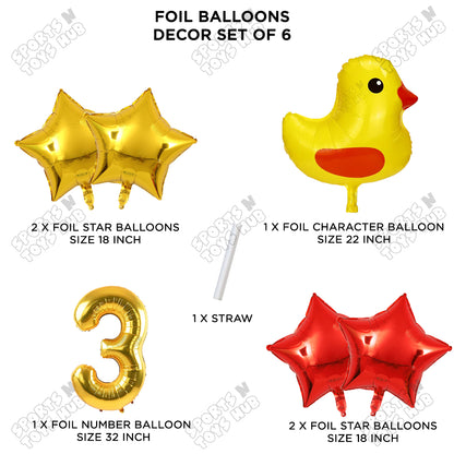 Chick Cartoon Foil Pack Of 6 Balloon Set With 32 Inch Foil Number Balloon