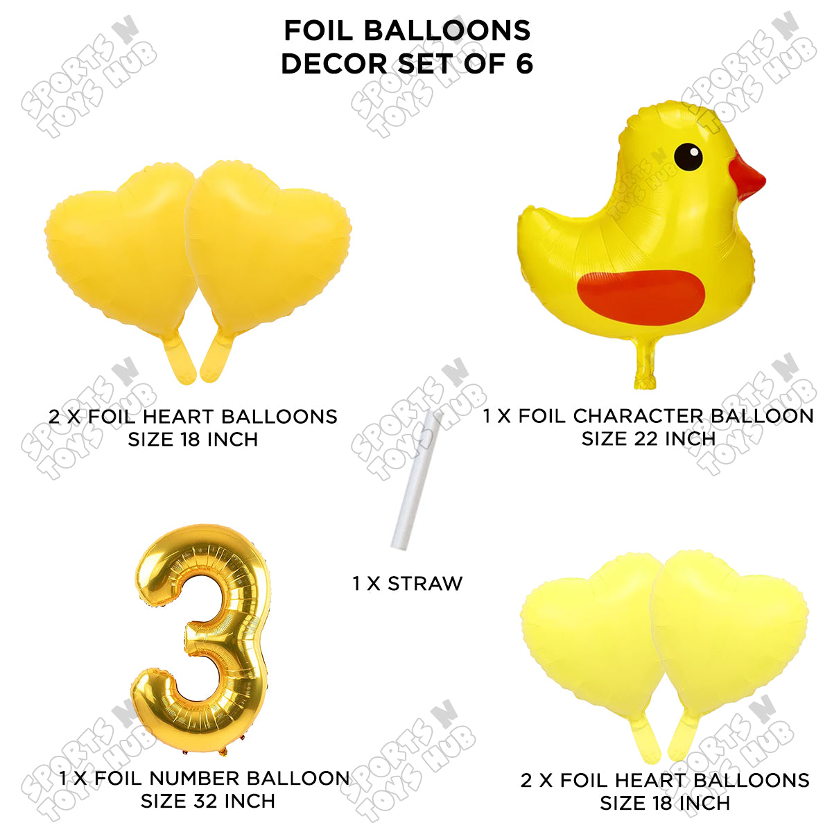 Chick Cartoon Pastel Foil Balloon Set Pack of 6 with 32 Inch Foil Number Balloon