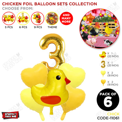 Chick Cartoon Pastel Foil Balloon Set Pack of 6 with 32 Inch Foil Number Balloon