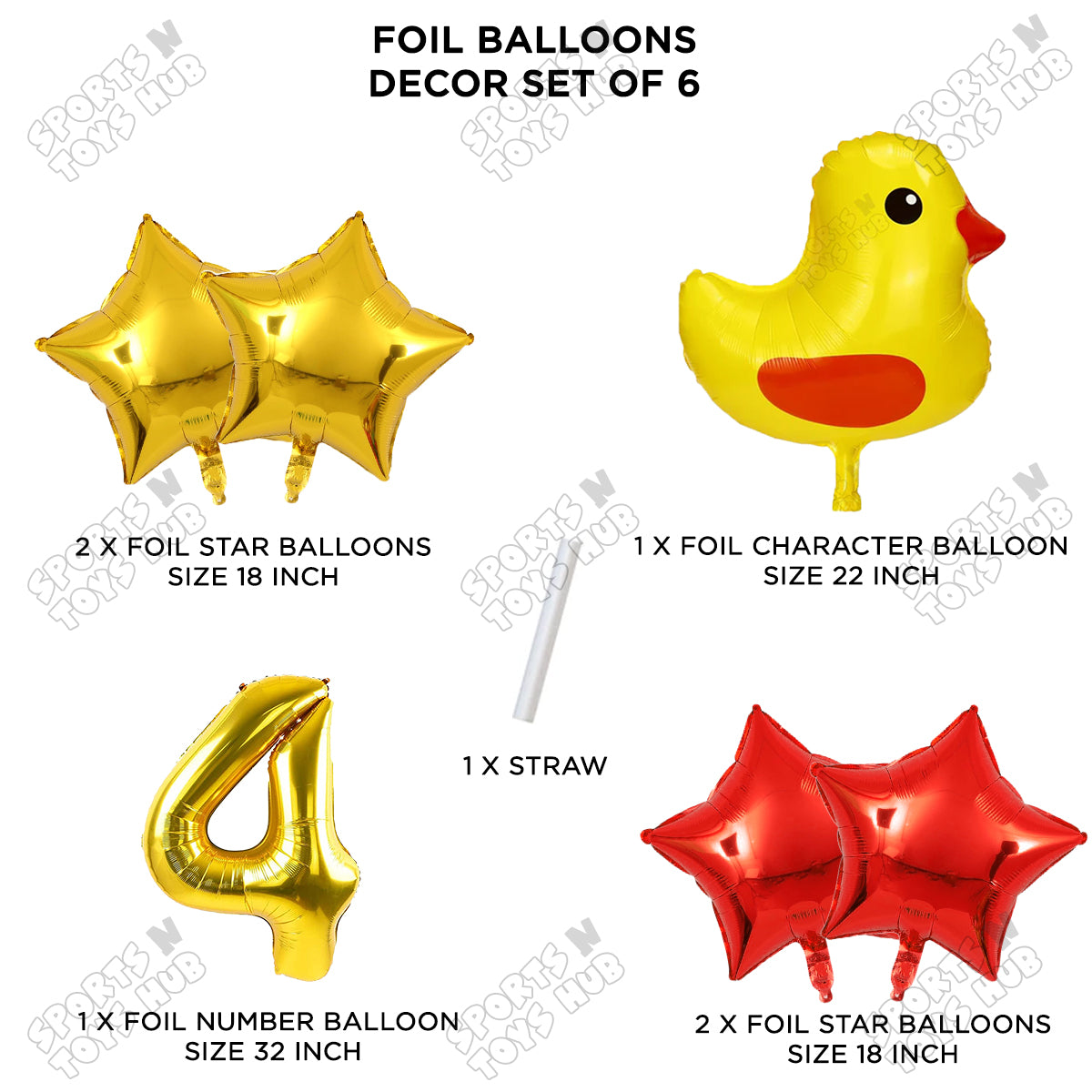 Chick Cartoon Foil Pack Of 6 Balloon Set With 32 Inch Foil Number Balloon