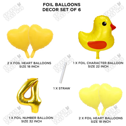 Chick Cartoon Pastel Foil Balloon Set Pack of 6 with 32 Inch Foil Number Balloon