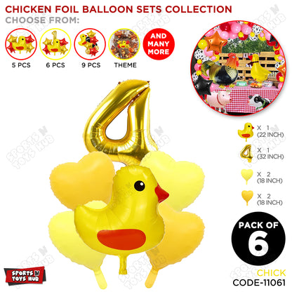 Chick Cartoon Pastel Foil Balloon Set Pack of 6 with 32 Inch Foil Number Balloon