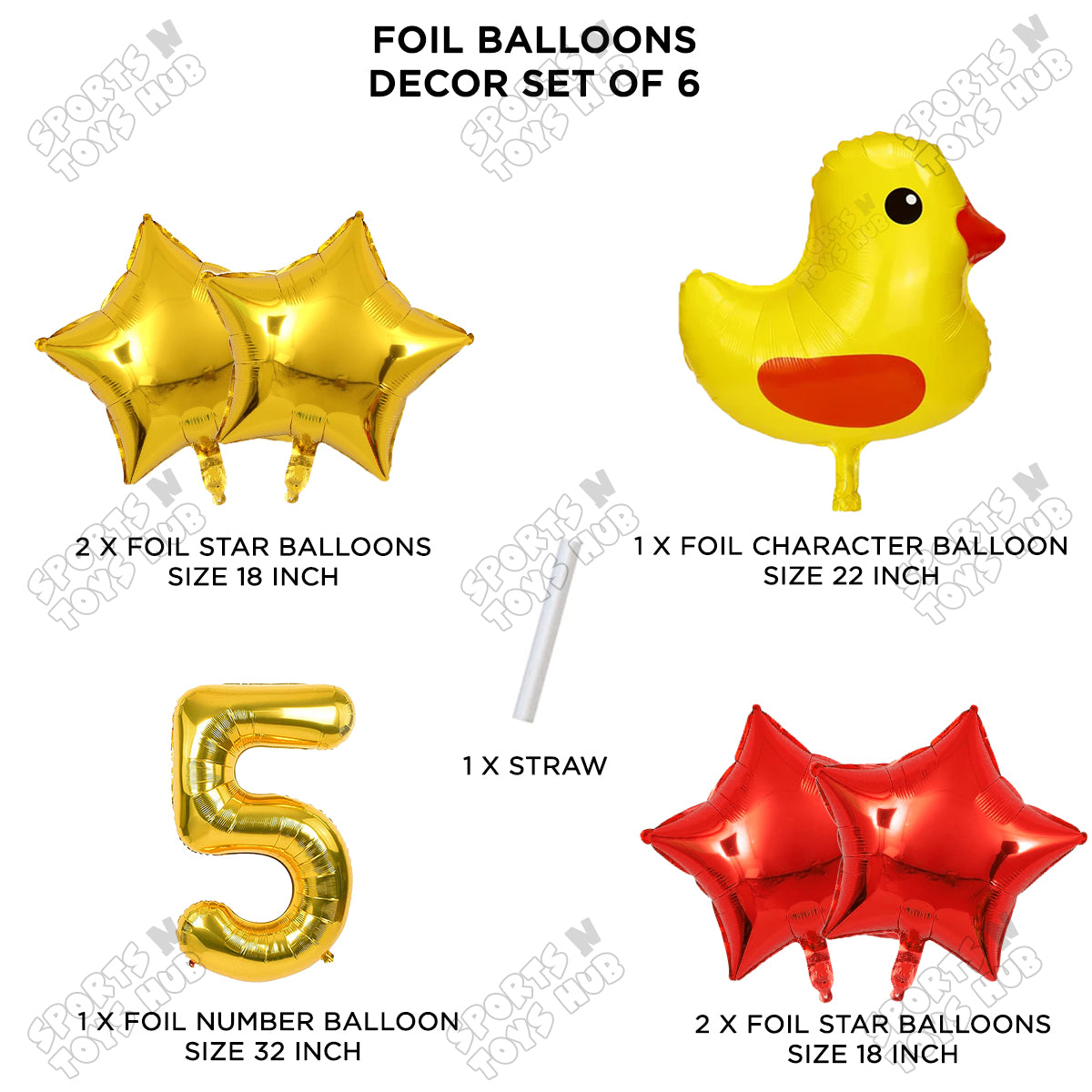 Chick Cartoon Foil Pack Of 6 Balloon Set With 32 Inch Foil Number Balloon