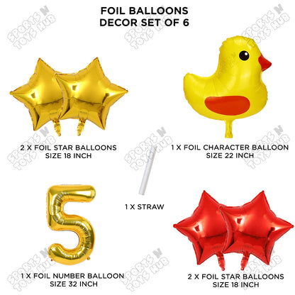Chick Cartoon Foil Pack Of 6 Balloon Set With 32 Inch Foil Number Balloon