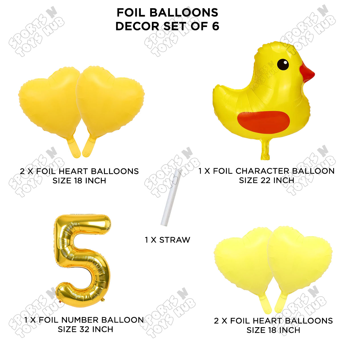 Chick Cartoon Pastel Foil Balloon Set Pack of 6 with 32 Inch Foil Number Balloon