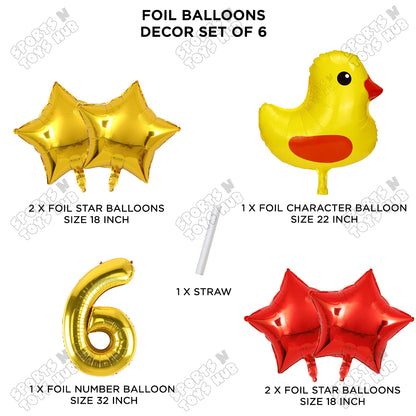 Chick Cartoon Foil Pack Of 6 Balloon Set With 32 Inch Foil Number Balloon