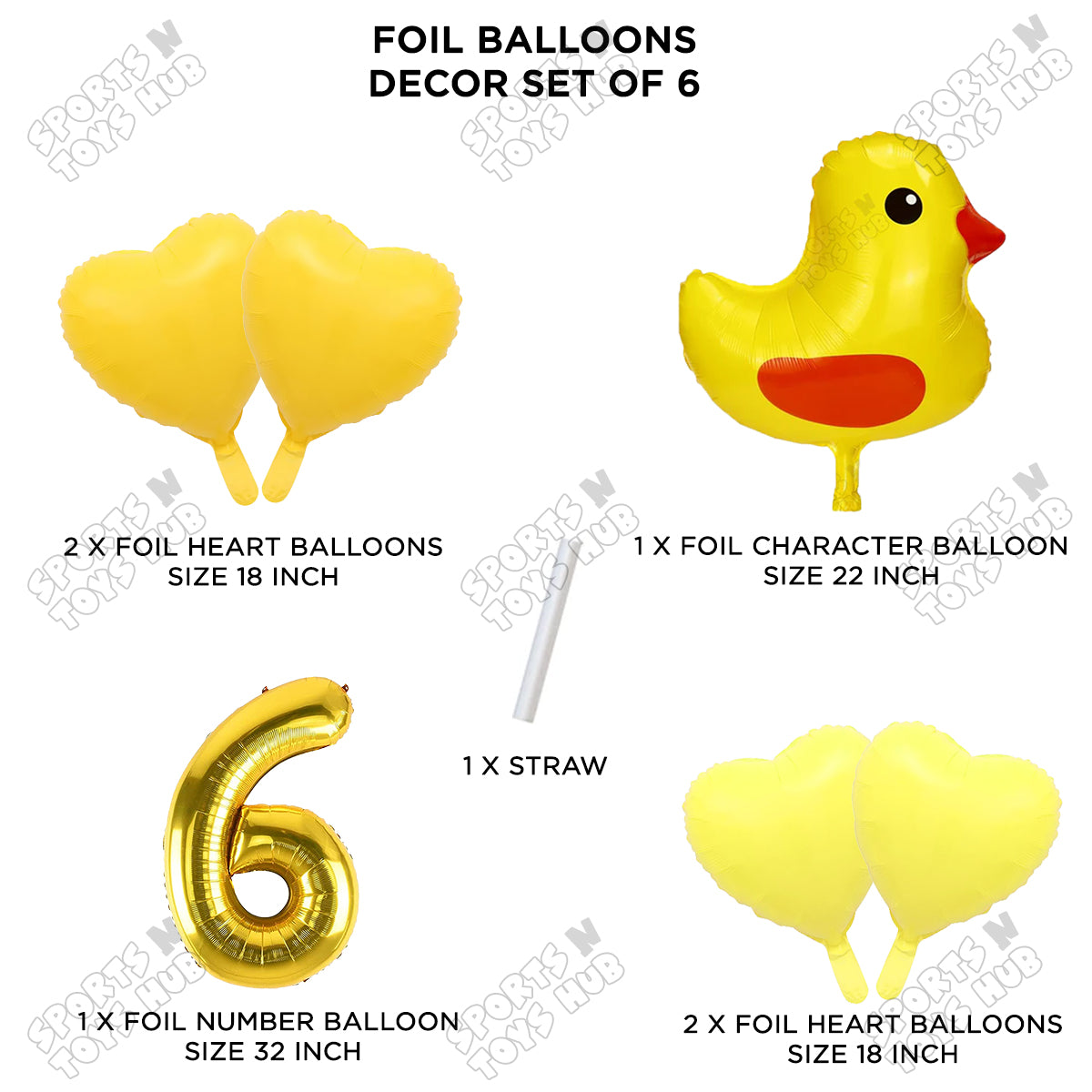 Chick Cartoon Pastel Foil Balloon Set Pack of 6 with 32 Inch Foil Number Balloon
