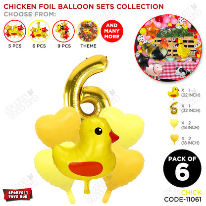 Chick Cartoon Pastel Foil Balloon Set Pack of 6 with 32 Inch Foil Number Balloon