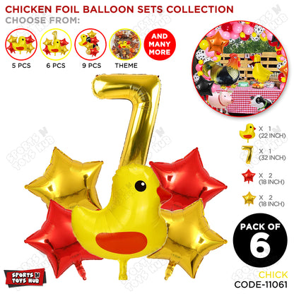 Chick Cartoon Foil Pack Of 6 Balloon Set With 32 Inch Foil Number Balloon