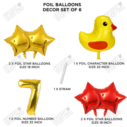 Chick Cartoon Foil Pack Of 6 Balloon Set With 32 Inch Foil Number Balloon