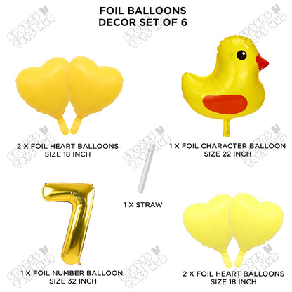 Chick Cartoon Pastel Foil Balloon Set Pack of 6 with 32 Inch Foil Number Balloon