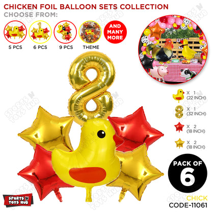 Chick Cartoon Foil Pack Of 6 Balloon Set With 32 Inch Foil Number Balloon