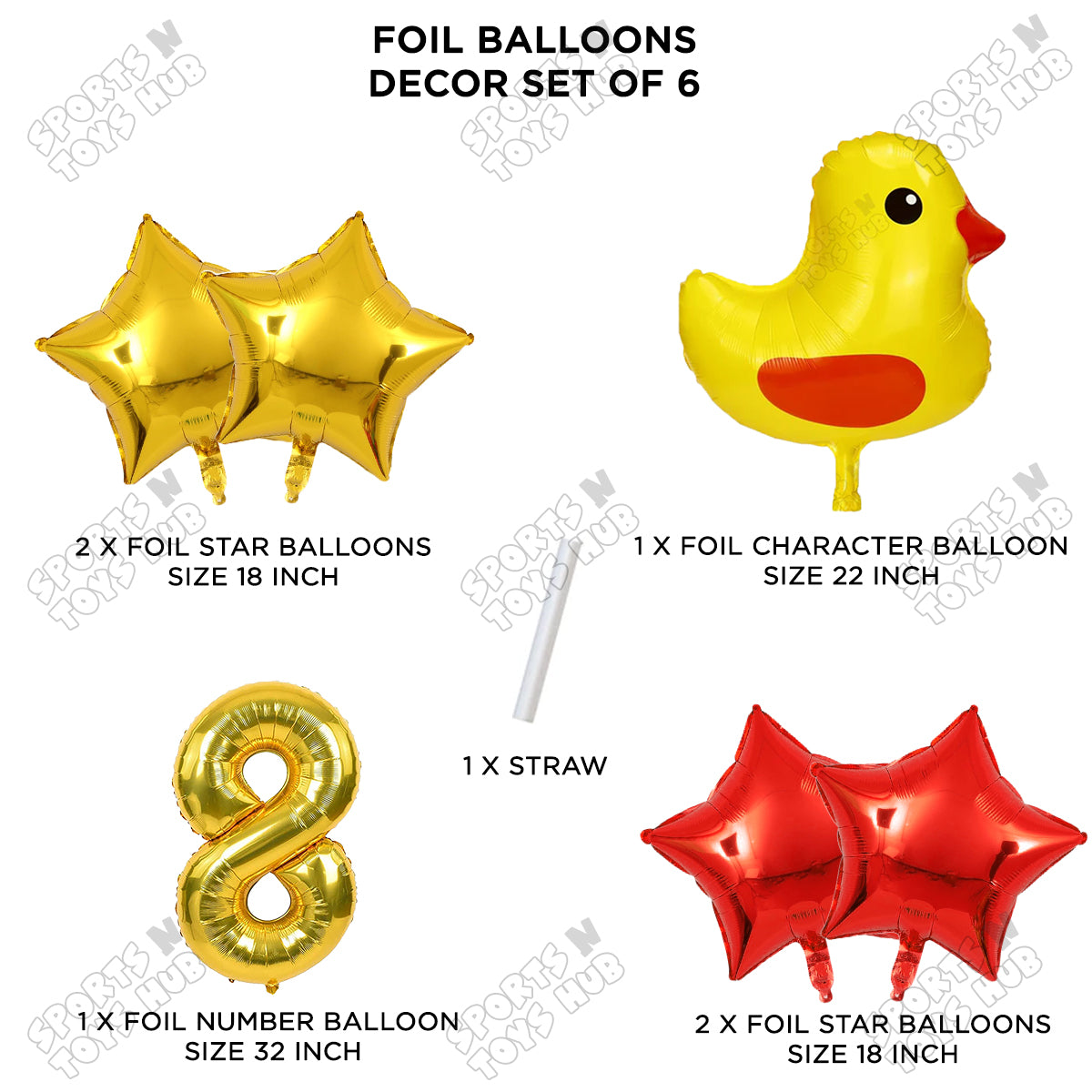 Chick Cartoon Foil Pack Of 6 Balloon Set With 32 Inch Foil Number Balloon
