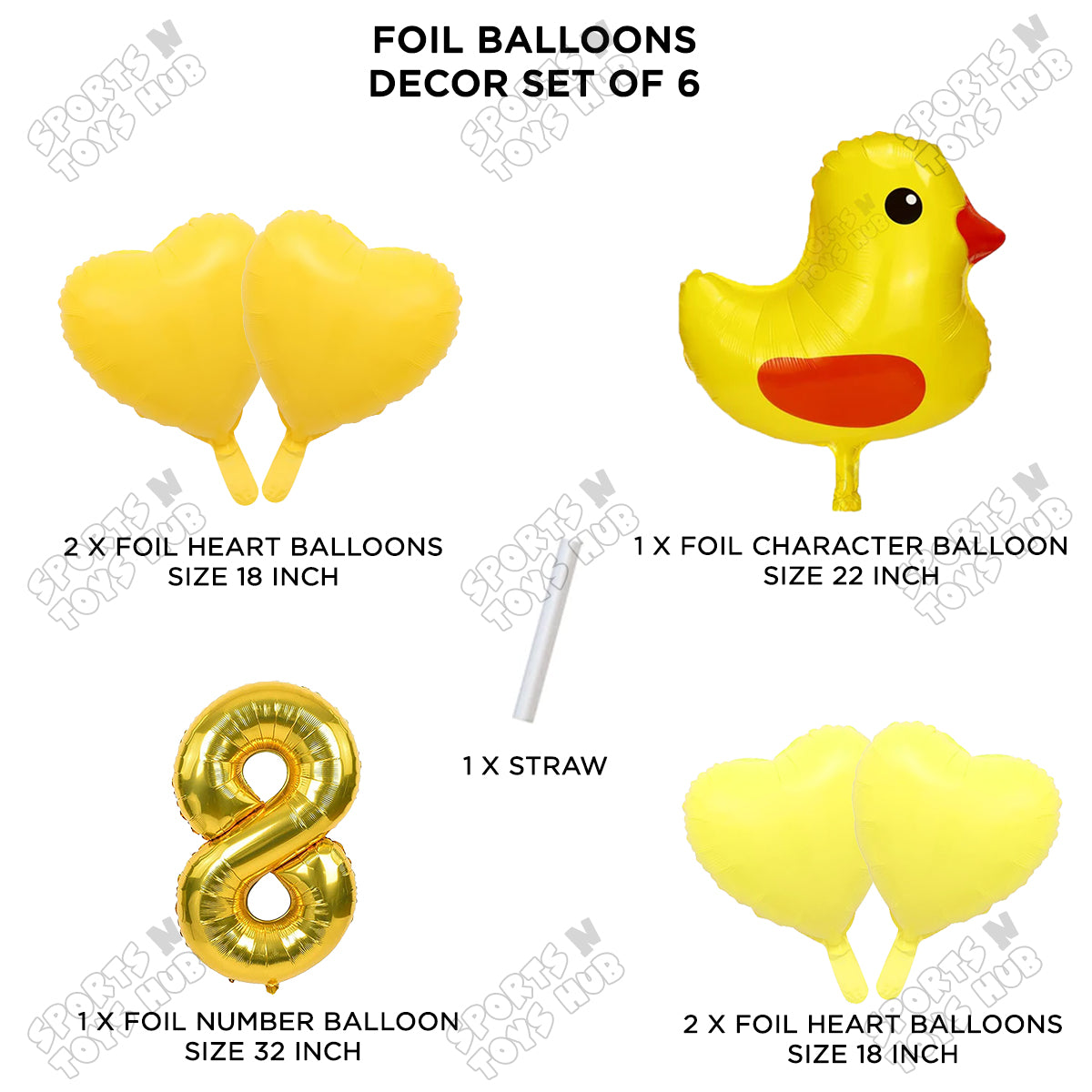 Chick Cartoon Pastel Foil Balloon Set Pack of 6 with 32 Inch Foil Number Balloon