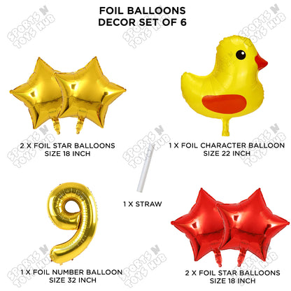 Chick Cartoon Foil Pack Of 6 Balloon Set With 32 Inch Foil Number Balloon