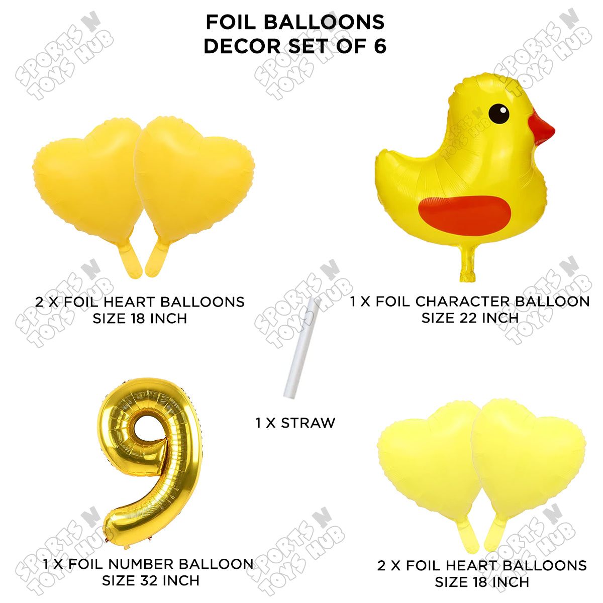 Chick Cartoon Pastel Foil Balloon Set Pack of 6 with 32 Inch Foil Number Balloon