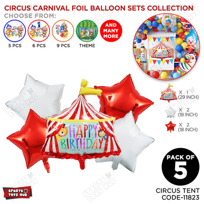 Circus Birthday Tent Pack Of 5 Foil Balloon Set