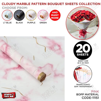Cloudy Marble Pattern Golden Border Translucent Wrapping Paper, Floral Gifting Sheets Bouquet Collection