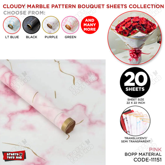 Cloudy Marble Pattern Golden Border Translucent Wrapping Paper, Floral Gifting Sheets Bouquet Collection