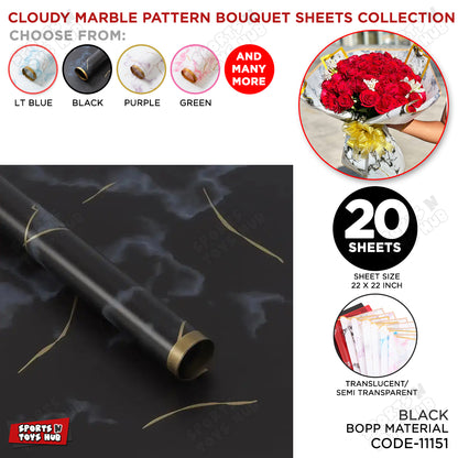 Cloudy Marble Pattern Golden Border Translucent Wrapping Paper, Floral Gifting Sheets Bouquet Collection