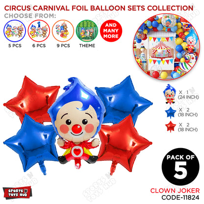 Circus Clown Joker Pack Of 5 Foil Balloon Set