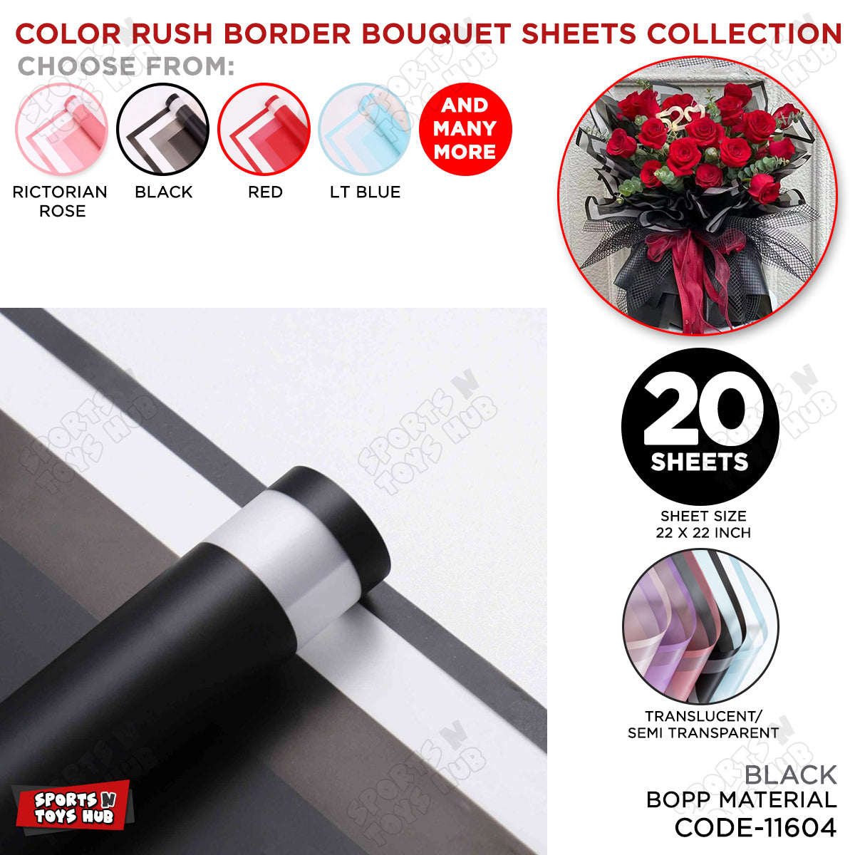 Color Rush Border Bouquet Sheet, Floral Gifting Sheets, Wrapping Paper Collections